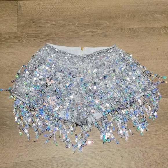 acidlipgloss Pants - Silver Dangling Sequin Hot Shorts